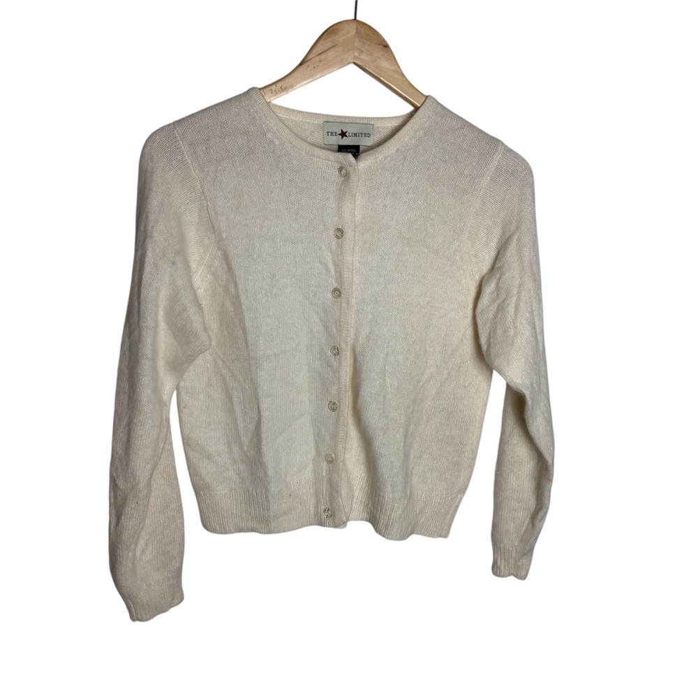 Y2K The Limited cream angora rabbit fur & nylon button front fuzzy sweater